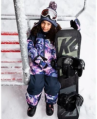 Deux par Girl One-Piece Teknik Snowsuit Pink and Blue Marble