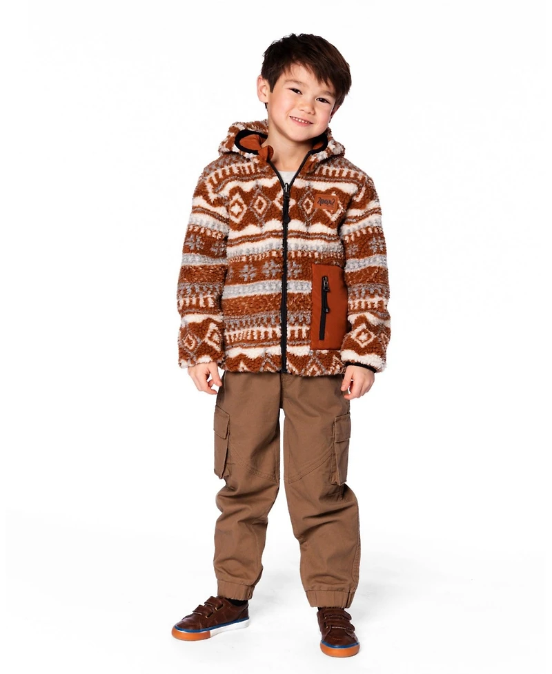 Deux par Toddler Unisex Reversible Mid-Season Sherpa Jacket Brown Aztec Pattern