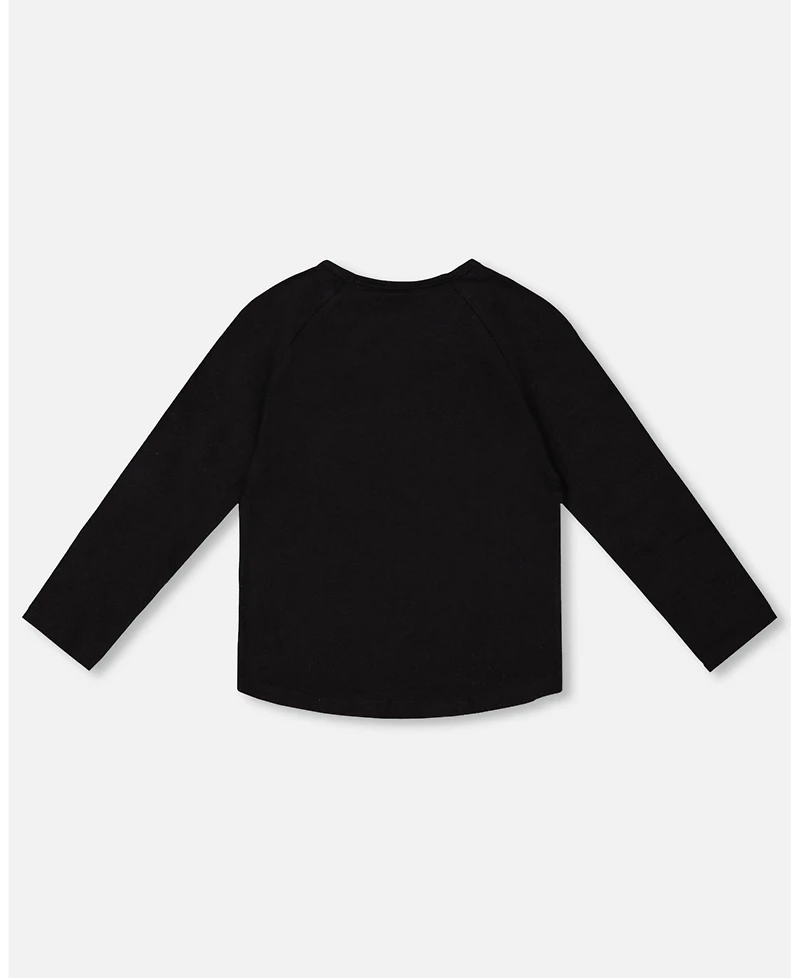 Deux par Toddler Girls Cotton Long Sleeve T-Shirt Black with Sequin Rainbow - Toddler|Child