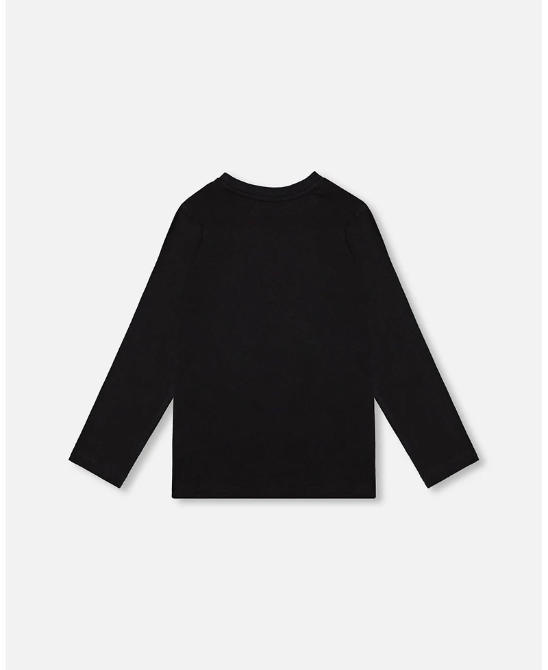 Deux par Baby Boy Cotton T-Shirt Black with Boucle Deer Applique