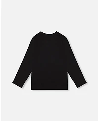 Deux par Baby Boy Cotton T-Shirt Black with Boucle Deer Applique