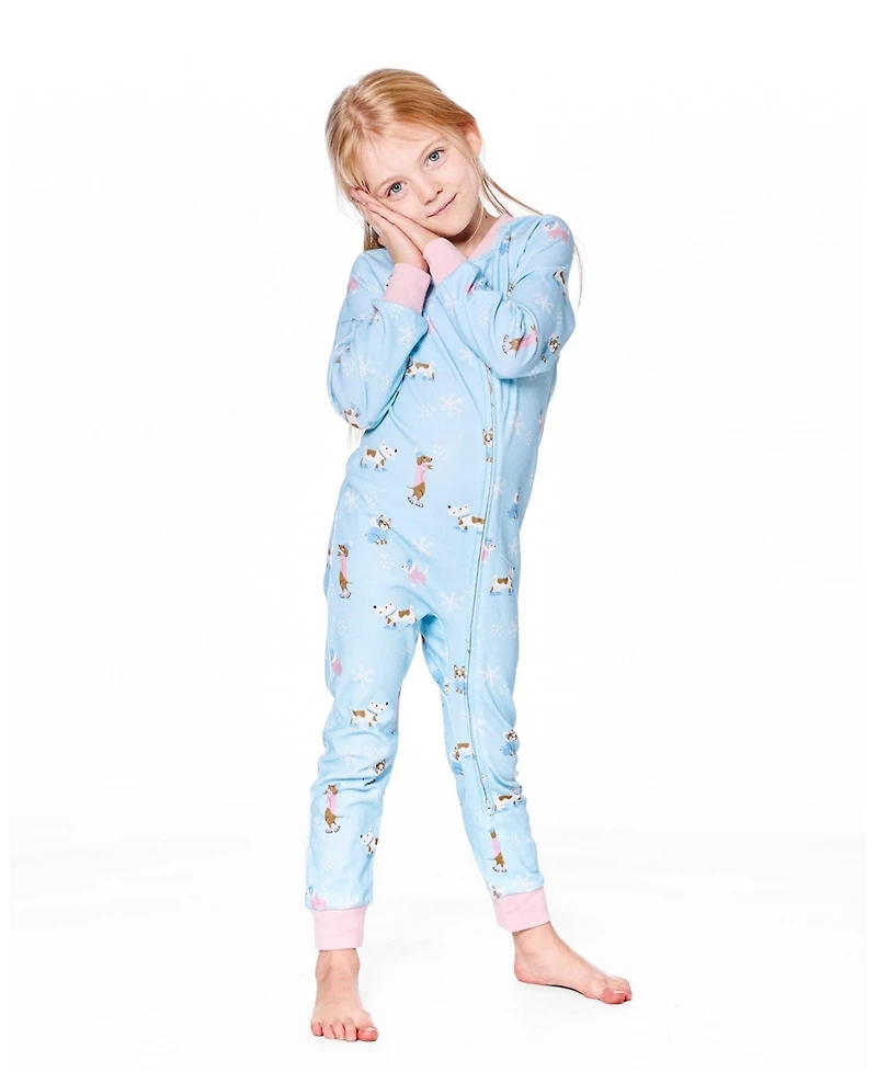 Deux par Baby Girl Cotton Interlock One-Piece Pajama Blue Dog Print