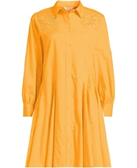 Lands' End Women's Embroidered Poplin Button Front Dress with Godets
