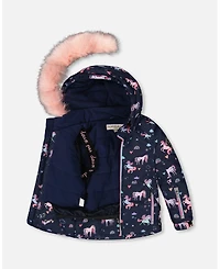 Deux par Toddler Girls Two-Piece Play Snowsuit with Printed Jacket and Solid Pant Candy Pink - Toddler|Child