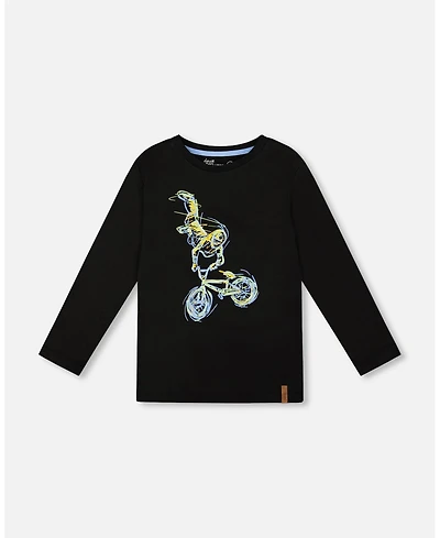 Deux par Boy Long Sleeve Cotton Jersey Tee Shirt Black