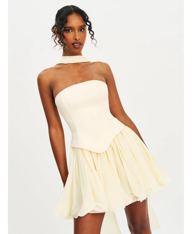 Miss Circle Women's Valentina Butter Yellow Boned Curve Edge Peplum Mini Dress