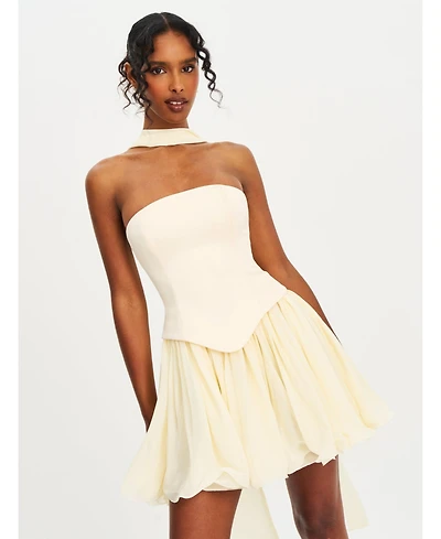 Miss Circle Women's Valentina Butter Yellow Boned Curve Edge Peplum Mini Dress