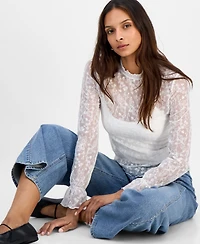 And Now This Women's Embroidered Mesh Mock Neck Top, Macy's Exclusive