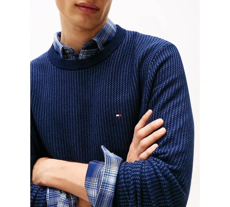 Tommy Hilfiger Men's Crewneck Two-Tone Cotton Cashmere Sweater