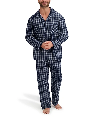 Hanes Men's Woven Button Down Pajama Sleep Set
