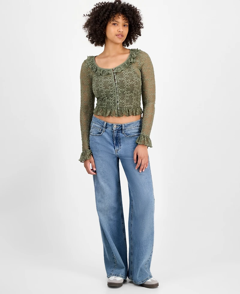 And Now This Women's Ruffle-Trim Stretch-Lace Crop Top, Macy's Exclusive