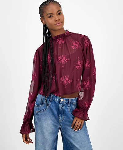 And Now This Women's Embroidered Sheer High-Neck Blouse, Macy's Exclusive