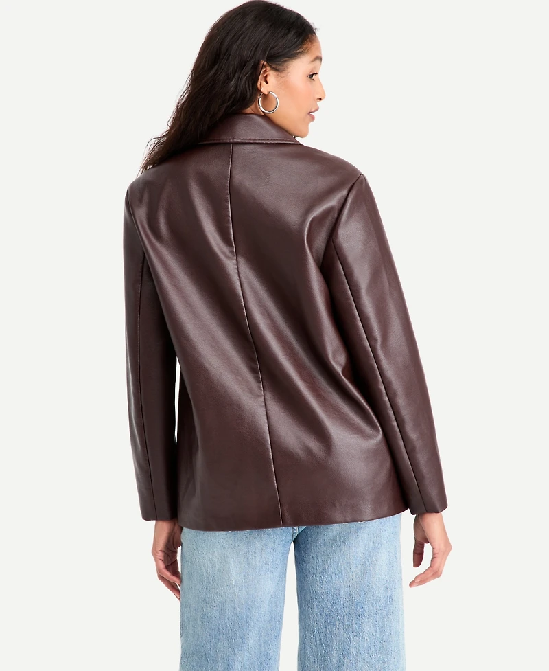Bar Iii Women's Faux-Leather Double-Breasted Blazer, Macy's Exclusive