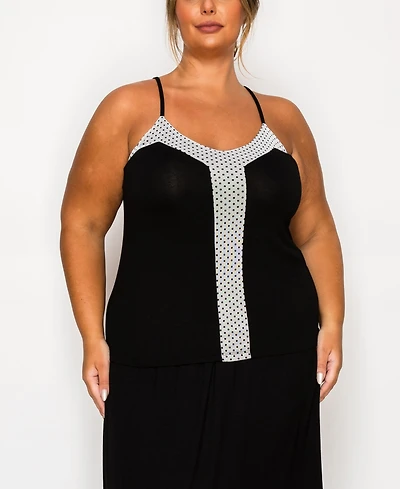 Coin 1804 Plus Size Dot Mesh Rayon Mix Panel Camisole Tank Top