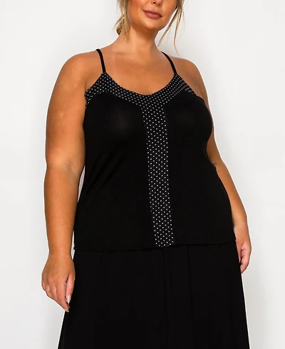 Coin 1804 Plus Dot Mesh Rayon Mix Panel Camisole Tank Top