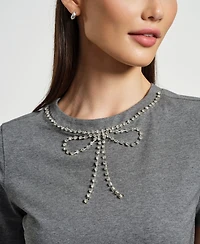 Isaac Mizrahi Women's Crystal Bow Neck T-Shirt