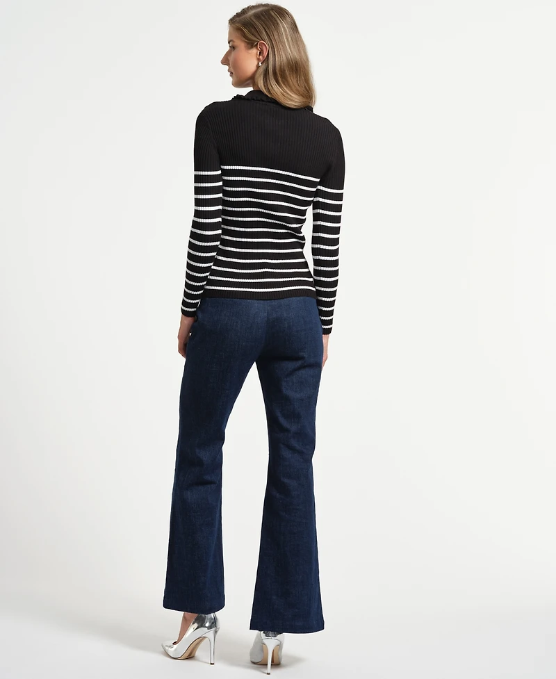 Isaac Mizrahi Women's Ruffle Neck Henley Sweater