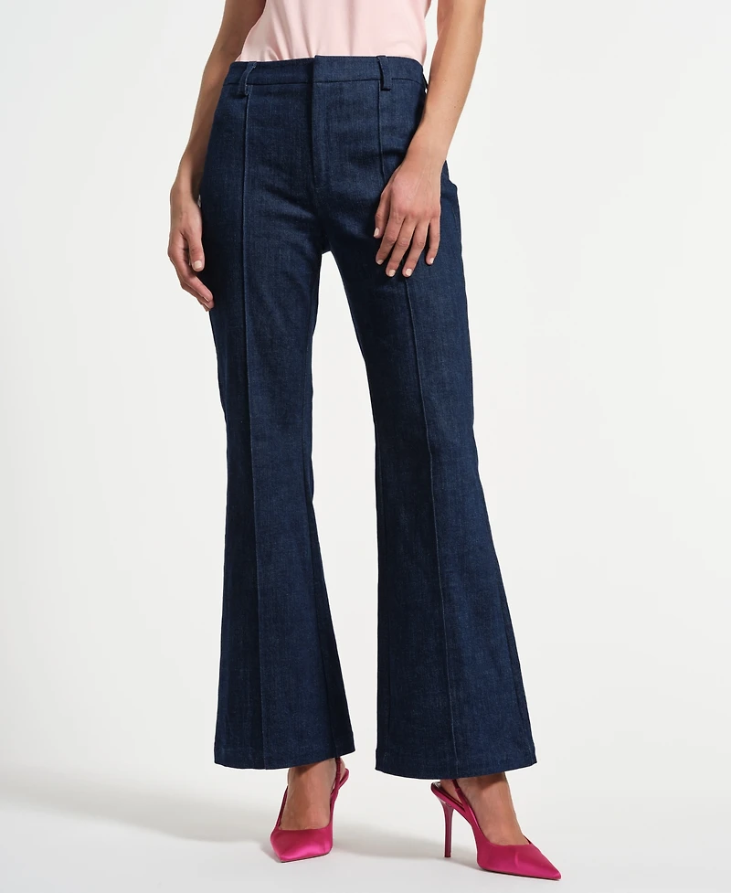 Isaac Mizrahi Women's Flare Leg Mid Rise Seamed Jeans
