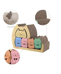 The Licker Store Kazoku 15.63" Modern Cardboard 5-in-1 Family Cat Cave Scratcher with Catnip and Pull-Out Design, Multi-Colored
