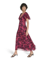 Tommy Hilfiger Women's Flutter Sleeve V-Neck Dress