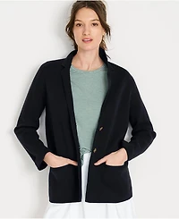 Lands' End Women's Fine Gauge Cotton Button Front Blazer Sweater