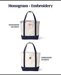 Lands' End Large Natural 5 Pocket Open Top Long Handle Canvas Tote Bag