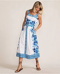 Lands' End Women's Poplin Border Print Midi Skirt - Set Bottom