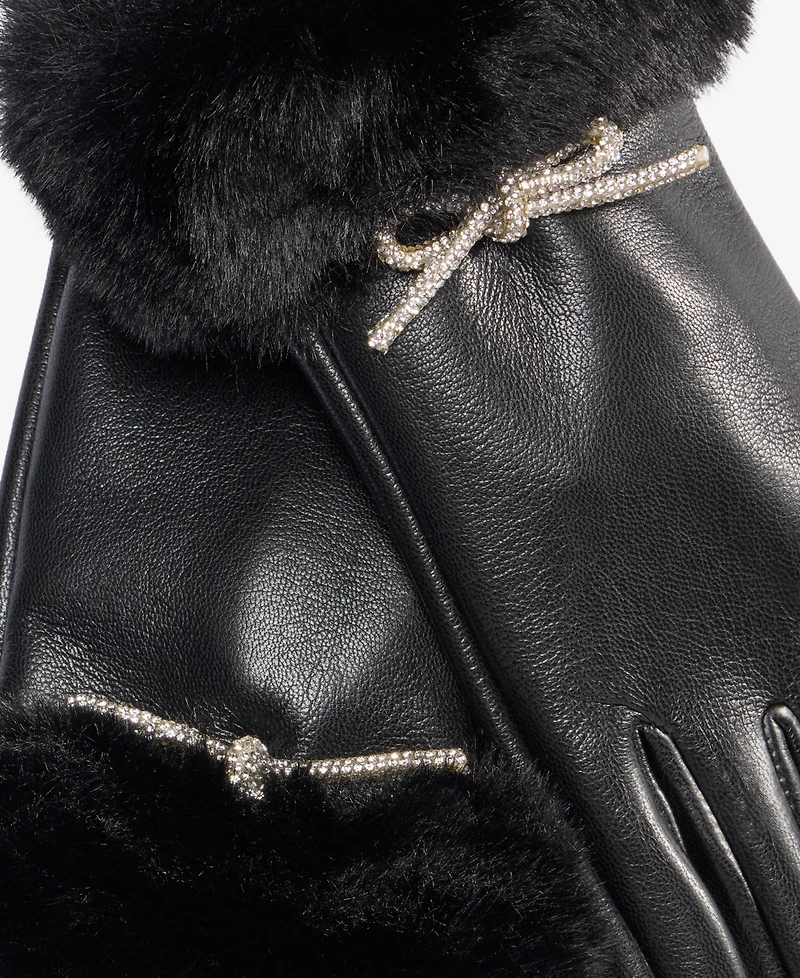 I.n.c. International Concepts Crystal Bow Faux Fur Cuff Gloves, Macy's Exclusive