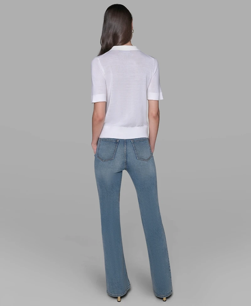 Karl Lagerfeld Paris Women's Short-Sleeve Button-Front Sweater