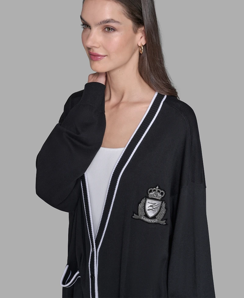 Karl Lagerfeld Paris Women's Patch Button Front Cardigan Sweater