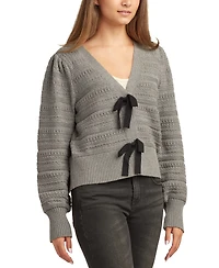Bcx Juniors V-Neck Bow-Trim Long-Sleeve Cardigan