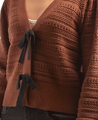 Bcx Juniors V-Neck Bow-Trim Long-Sleeve Cardigan