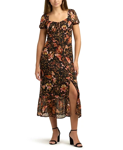 Bcx Juniors Sweetheart-Neck Print Puff-Sleeve Dress
