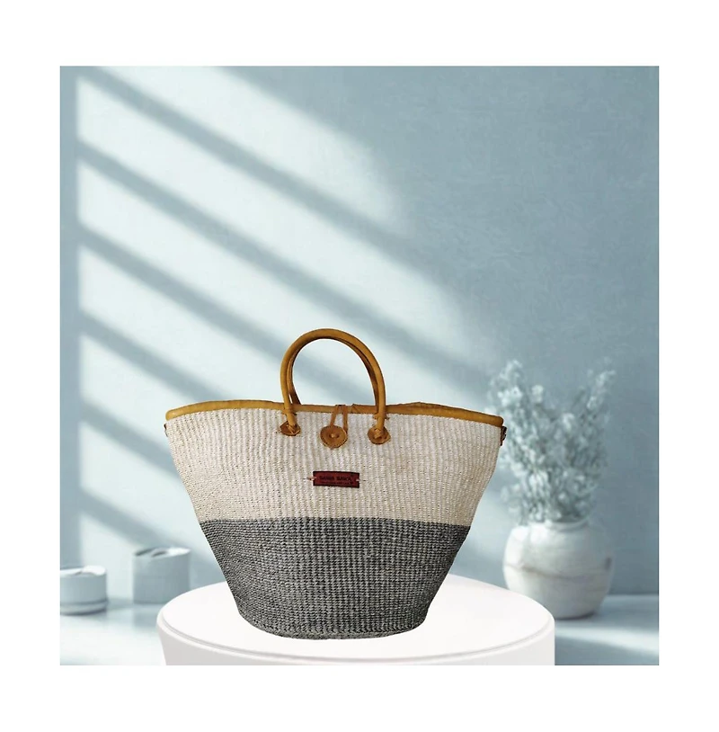 Ash and Ivory Wisdom Handmade Sisal Straw Basket Tote Bag