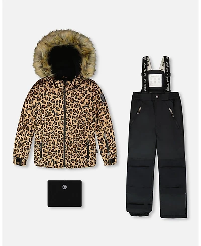 Deux par Girl Two-Piece Play Snowsuit with Animal Print Jacket Black - Child