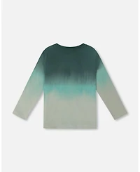 Deux par Toddler Boys Long Sleeve Cotton Gradient Jersey Tee Bottle Green - Toddler|Child