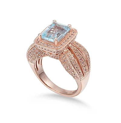 Suzy Levian Sterling Silver Emerald Cut Center Topaz Cocktail Ring