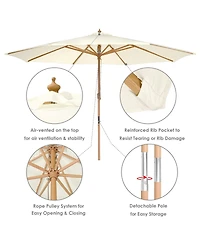 Yescom 13FT Large Wooden Outdoor Patio Umbrella Solid German Beech Pole Rope Pulley Lift for Deck Pool Backyard Garden Market Beach Parasol,Ivory