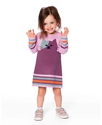 Deux par Big Girls Knitted Dress Dusty Pink with Cat
