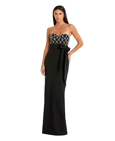 Mac Duggal Women's Strapless Crepe Embellished Bustier Gown With Bow