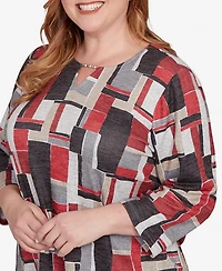 Alfred Dunner Plus Classic Colorblock Split Beaded Neck Top