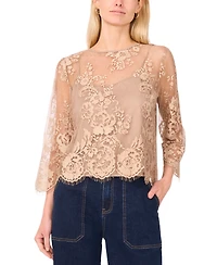 Vince Camuto Women's Floral-Lace Scalloped-Hem 3/4-Sleeve Top