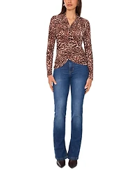 Vince Camuto Women's Animal Print Long-Sleeve Faux-Wrap Top