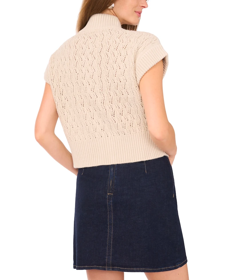 Vince Camuto Women's Pointelle Mock-Neck Front Zip Sweater