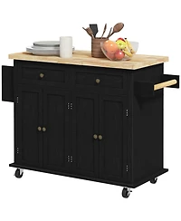 Halifax North America Black Kitchen Island Cart: Rubberwood Top, Spice Rack
