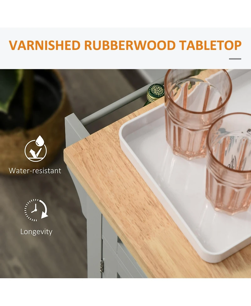Halifax North America Gray Kitchen Assistant: Rolling Island with Rubber Wood Top and Storage