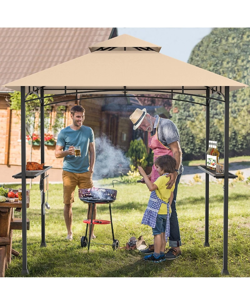 Gymax 8' x 5' Bbq Grill Gazebo 2-Tier Barbecue Canopy Vented Top Shelves Shelter