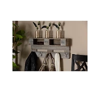 Baxton Studio Ferguson Vintage Rustic Whitewashed Grey Oak Finished Wood Wall Mounted Coat Rack with Shelves