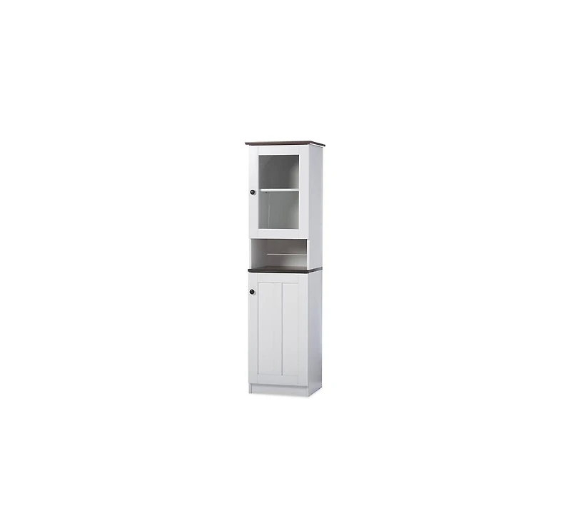 Baxton Studio Lauren Modern and Contemporary Two-tone White and Dark Brown Buffet and Hutch Kitchen Cabinet