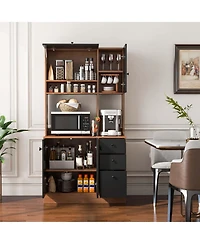 71" Tall Kitchen Pantry Buffet Hutch Freestanding Storage Cabinet 4 Doors